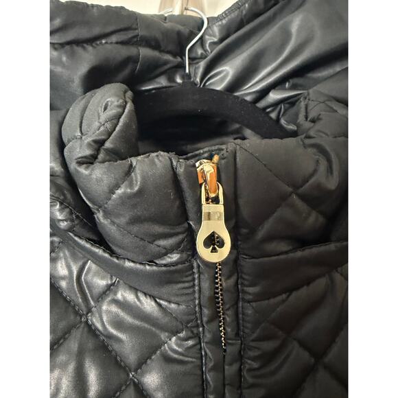KATE SPADE COAT XL BLACK QUILTED HOODED PUFFER ANORAK JACKET ZIPPER WINTER COLD - Picture 7 of 11